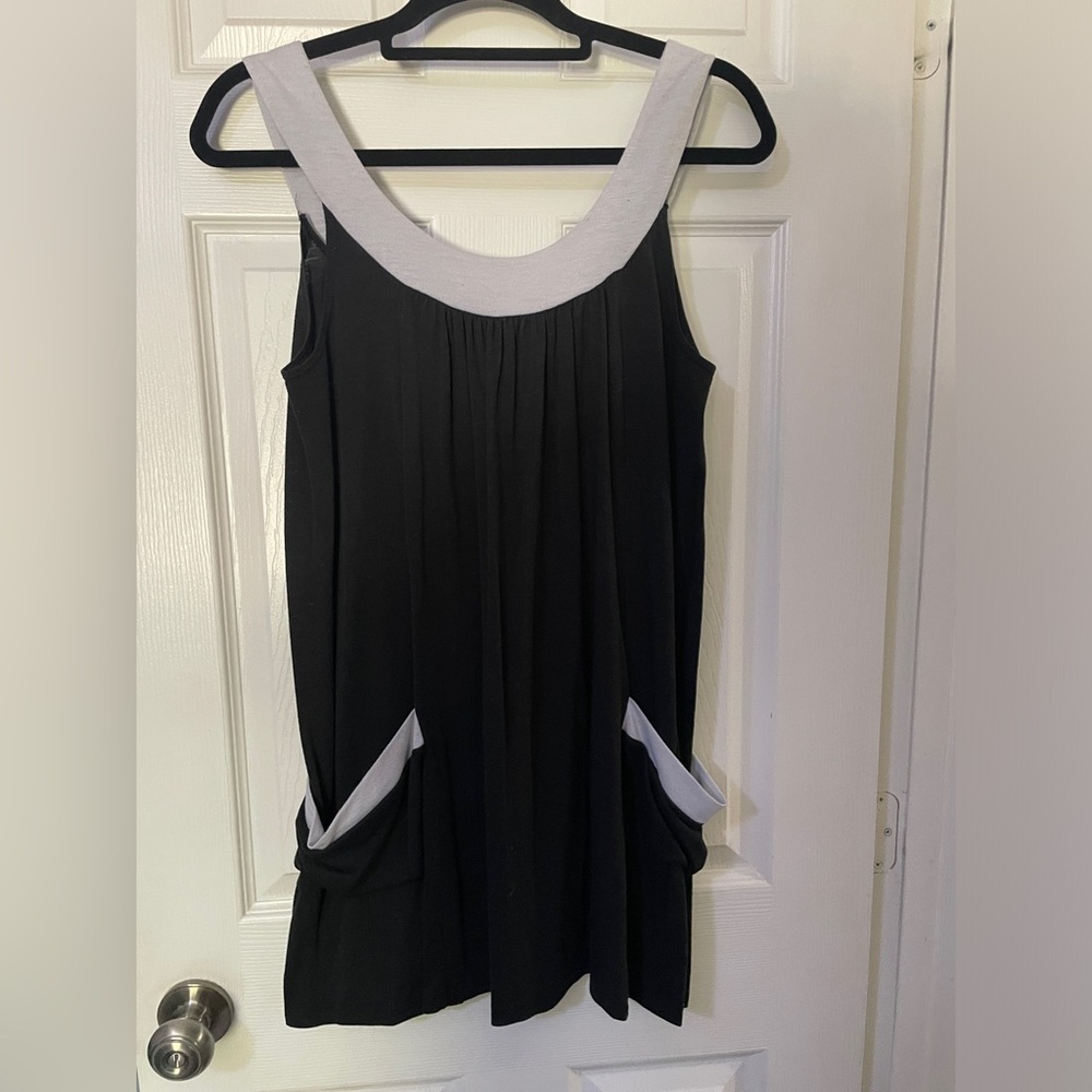 Graffiti Black Gray Sleeveless Tank Dress Colorblock Pockets Size Large